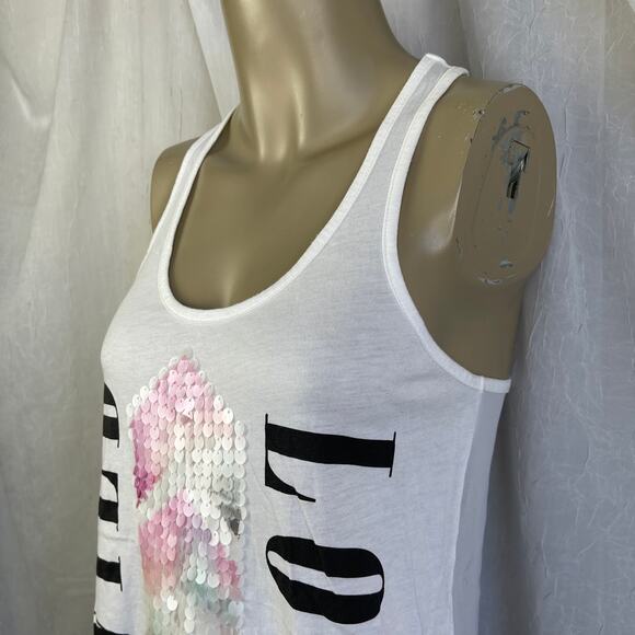 🫶🏼 Express Wild Love Sequin Flowy Tunic Tank Top White Sheer Back Pastel XS - Picture 4 of 16